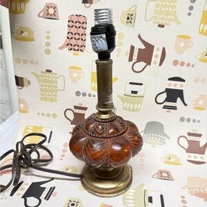 vintage solid wood and brass mod deco lamp MCM working